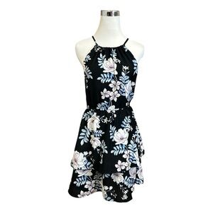 Aqua Black Floral Halter Women's Mini Dress Size Small NWT